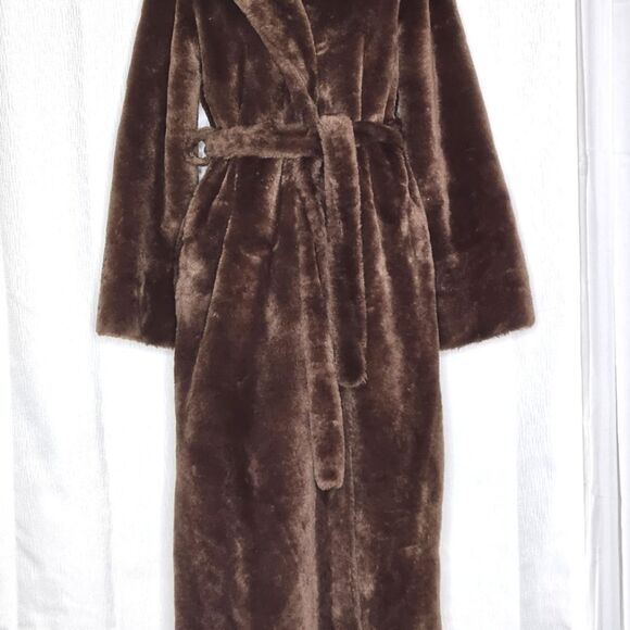 A Borg Fabric Tiffany Loungewear 70's Chocolate Brown Thick Fluffy Belted Robe - Picture 13 of 15